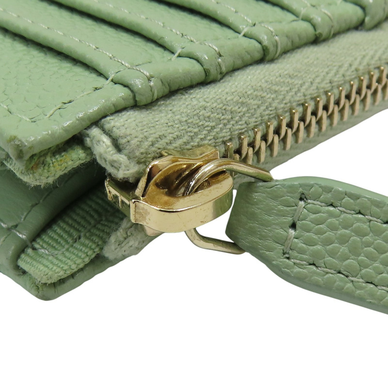 綠色 菱格紋 牛皮 拉鍊短夾 【CHANEL 香奈兒】-9