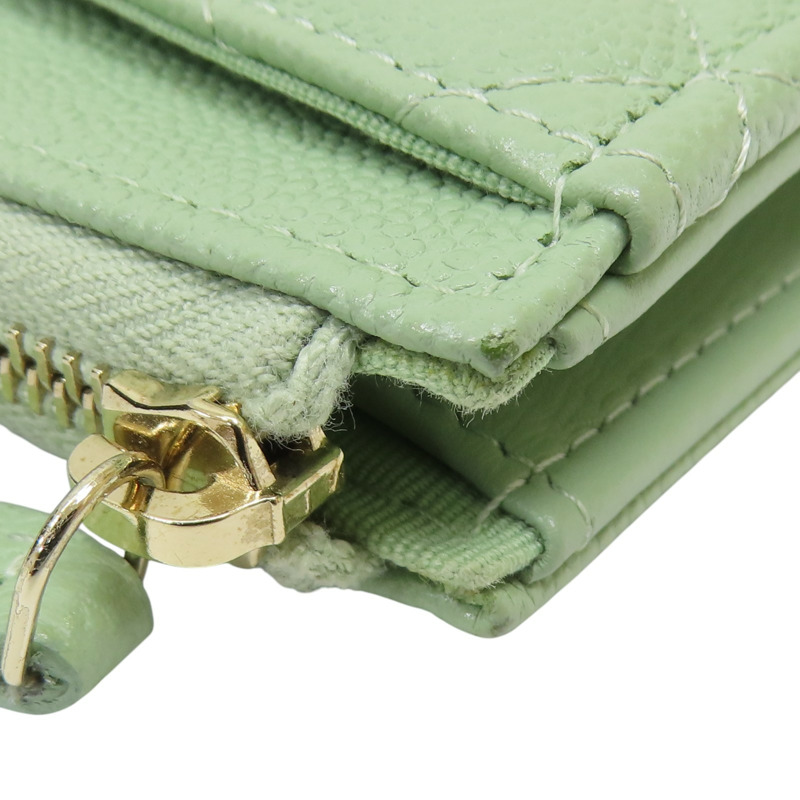 綠色 菱格紋 牛皮 拉鍊短夾 【CHANEL 香奈兒】-13