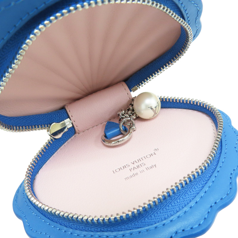 藍白色 牛皮 珍珠貝殼 Shell 吊飾 零錢包【LOUIS VUITTON LV 路易威登】 M02620-4