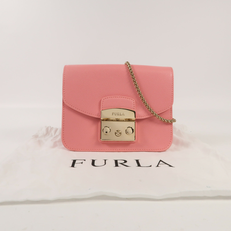 Furla 牛皮皮革Chain Shoulder金扣鏈帶肩背袋-12