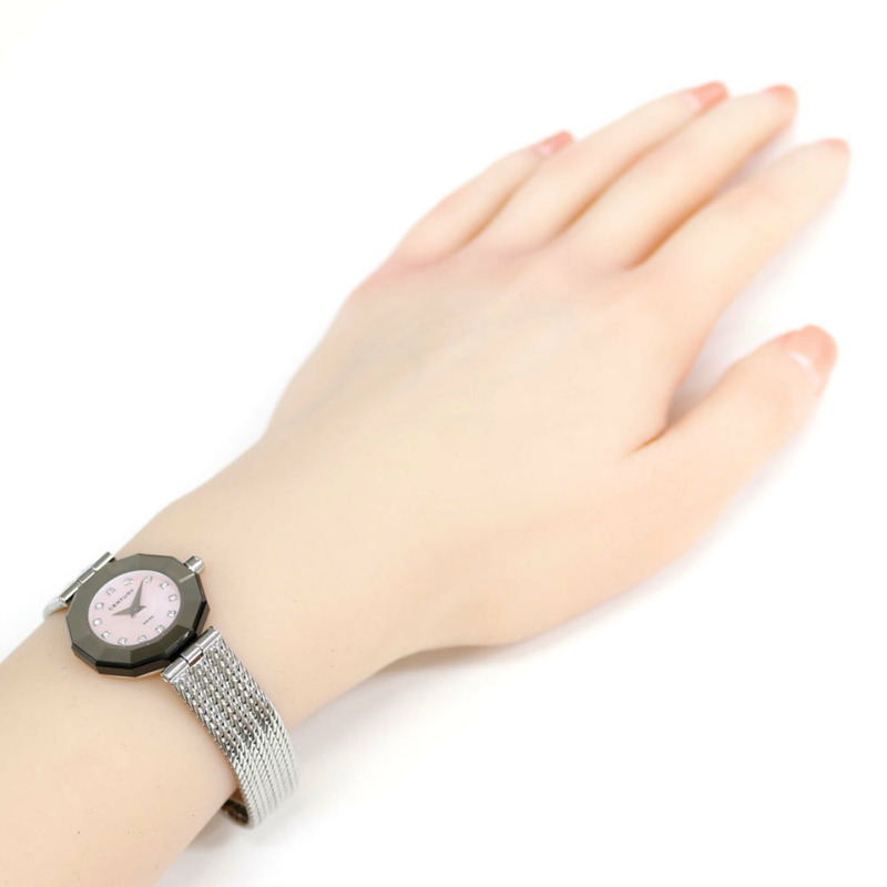 Century Time Gem 女士不鏽鋼石英手錶，粉紅色外殼，鑲嵌 12 顆鑽石-1