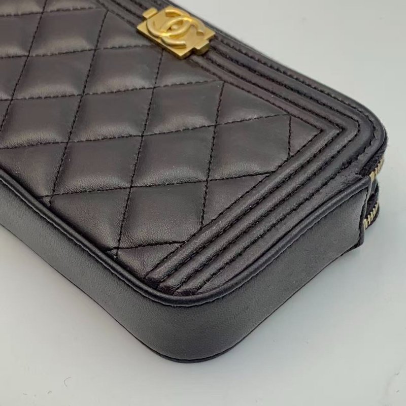 CHANEL Boy Double Zip Chain wallet on chain 特別灰紫色WOC-4