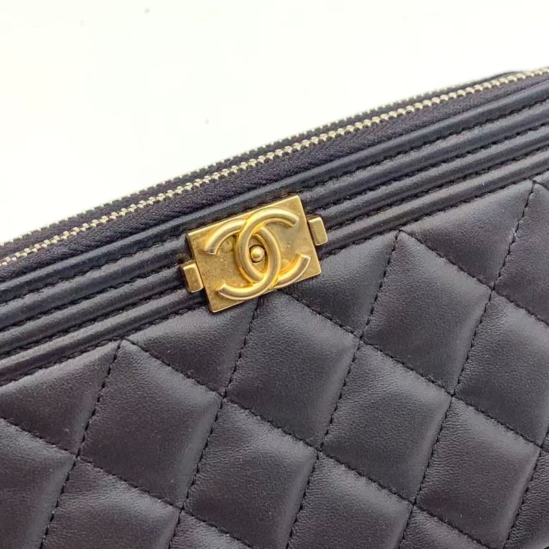 CHANEL Boy Double Zip Chain wallet on chain 特別灰紫色WOC-5