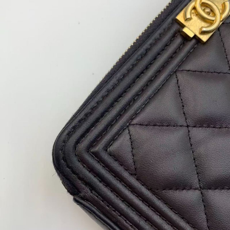 CHANEL Boy Double Zip Chain wallet on chain 特別灰紫色WOC-9