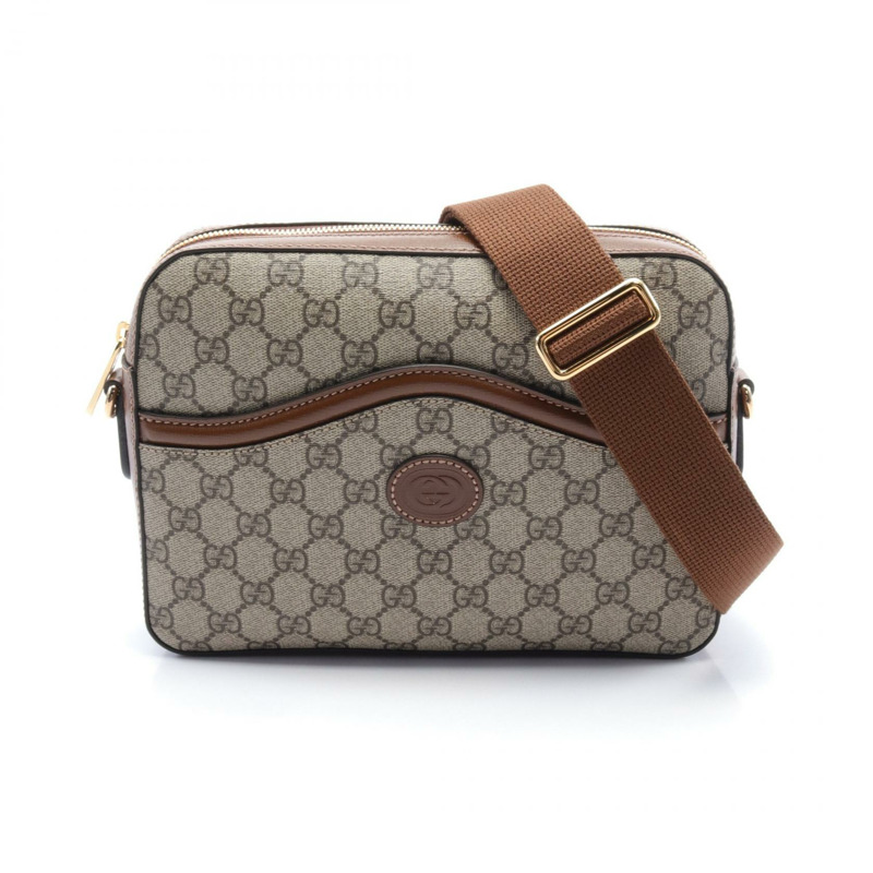 GUCCI 互扣式 G GG 高級單肩包 67589192THG8563 帆布皮革新品-0