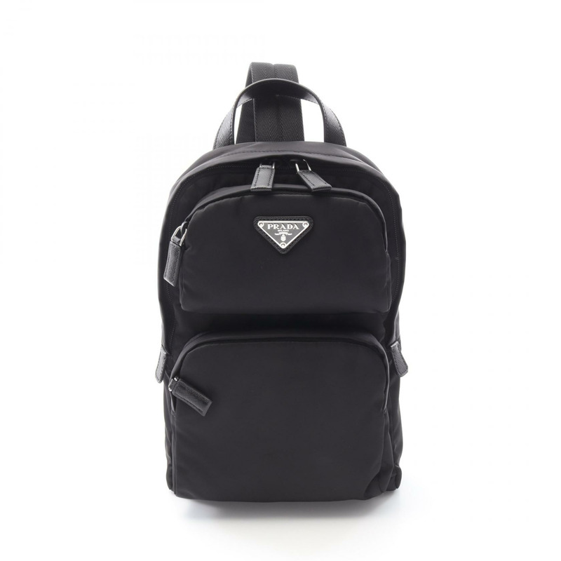PRADA Re-Nylon 腰包斜背包尼龍十字紋皮革黑色新品-0