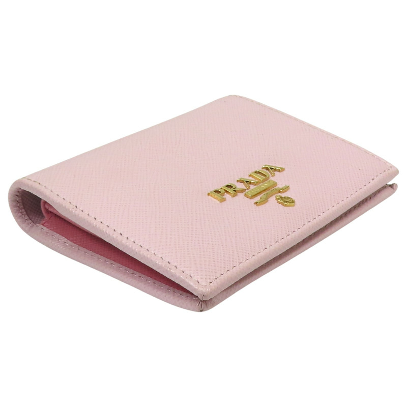 粉色 牛皮 金扣 二折短夾 【PRADA 普拉達】-2