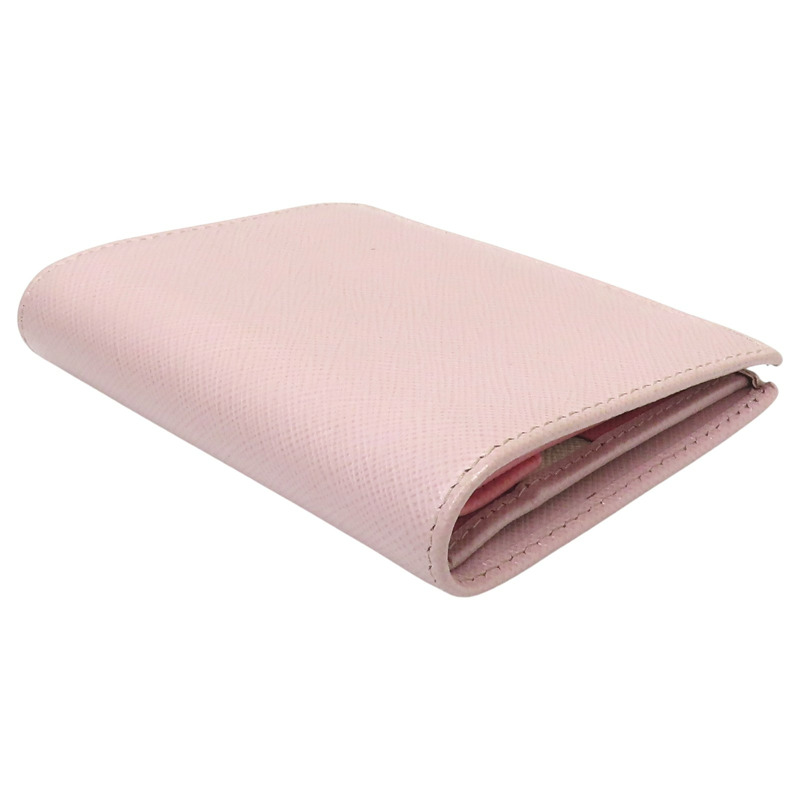 粉色 牛皮 金扣 二折短夾 【PRADA 普拉達】-3