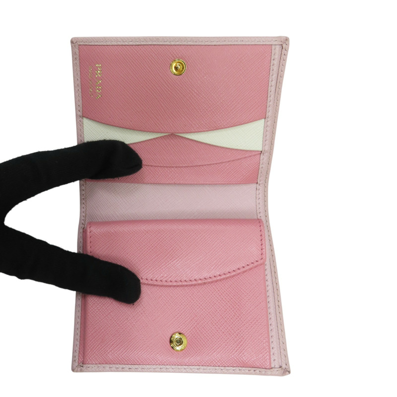 粉色 牛皮 金扣 二折短夾 【PRADA 普拉達】-4