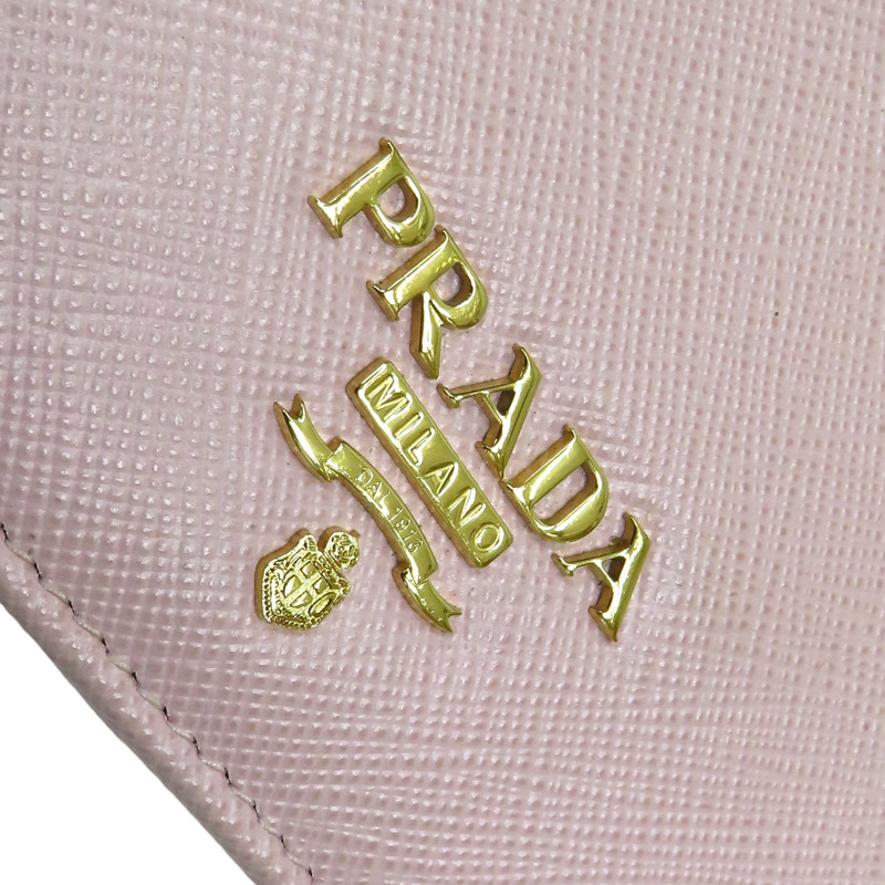 粉色 牛皮 金扣 二折短夾 【PRADA 普拉達】-7