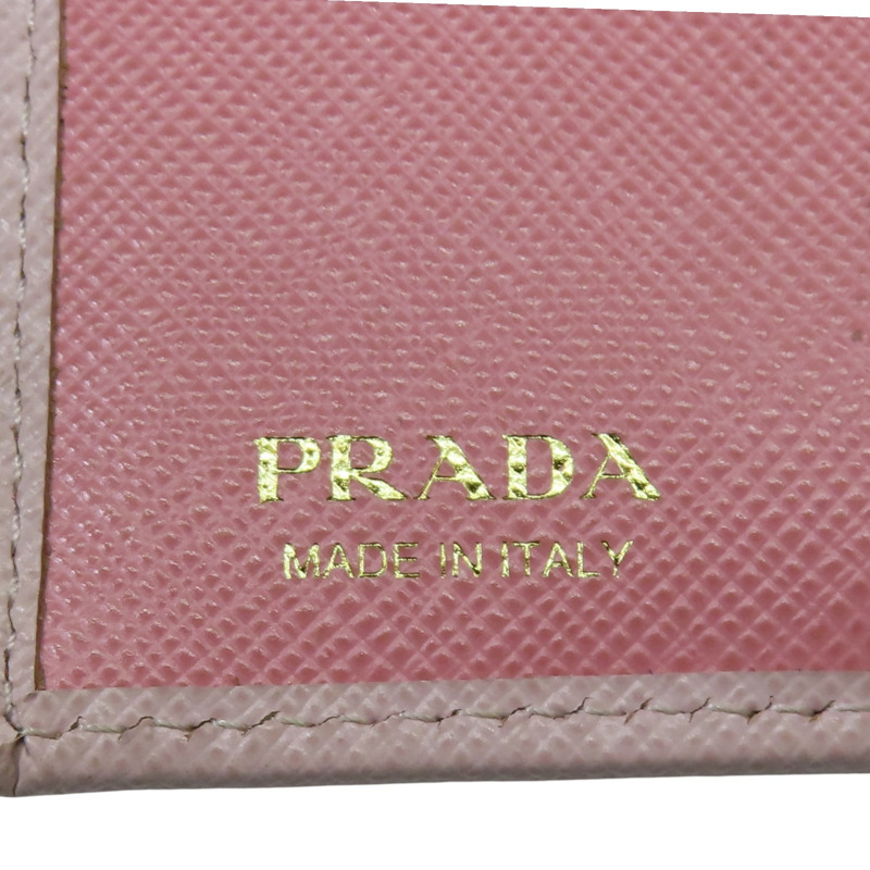 粉色 牛皮 金扣 二折短夾 【PRADA 普拉達】-8