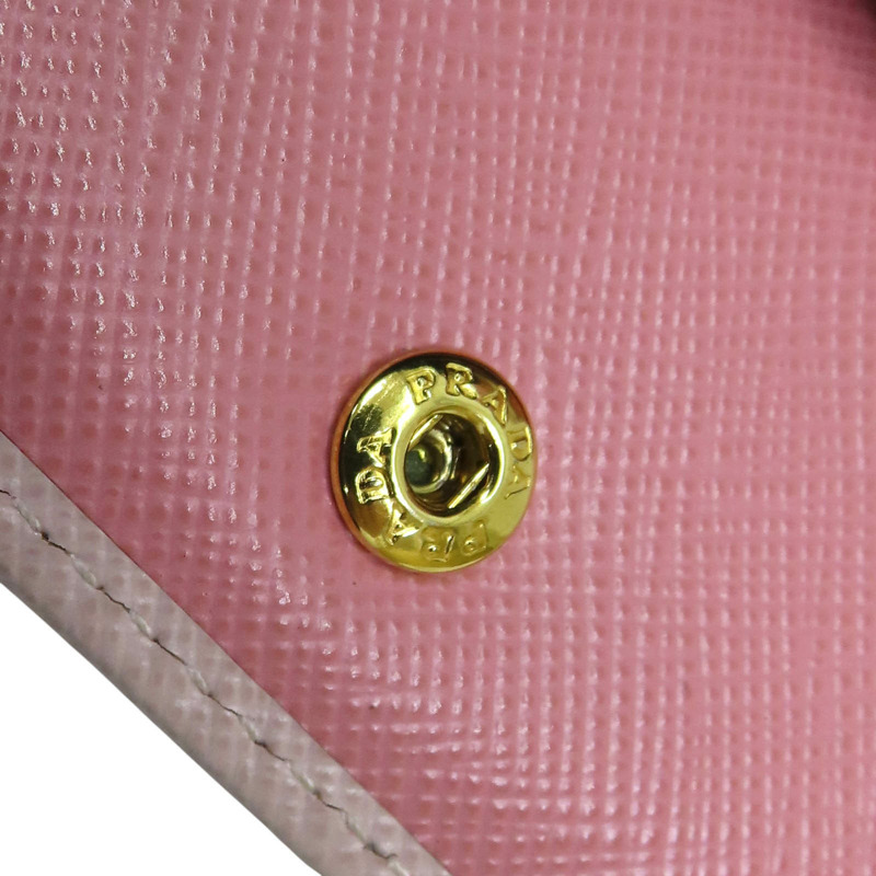 粉色 牛皮 金扣 二折短夾 【PRADA 普拉達】-10