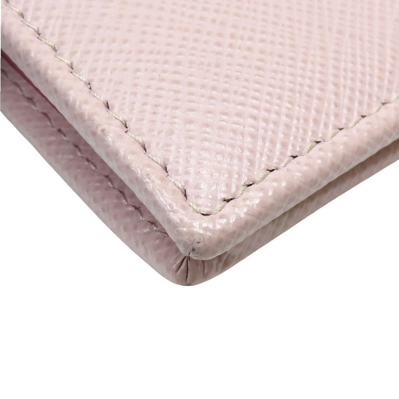 粉色 牛皮 金扣 二折短夾 【PRADA 普拉達】-11