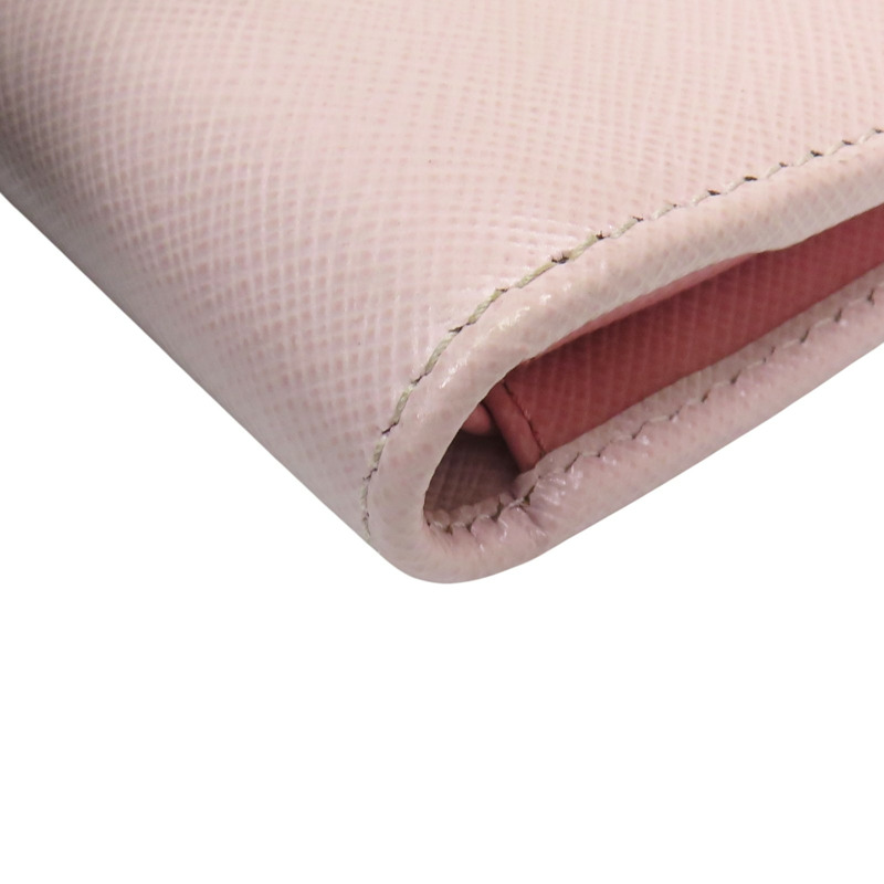 粉色 牛皮 金扣 二折短夾 【PRADA 普拉達】-12