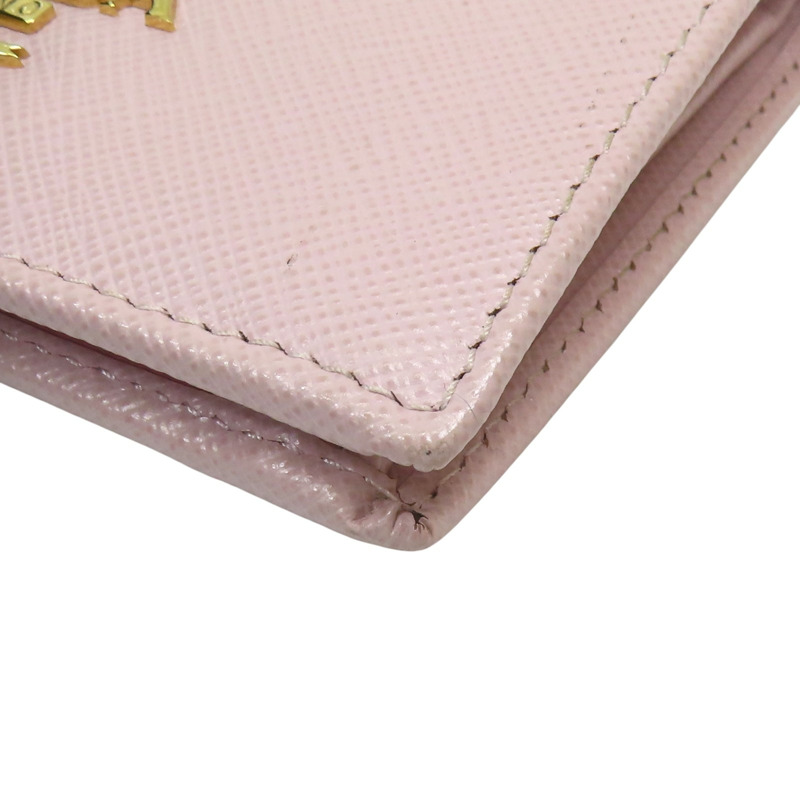 粉色 牛皮 金扣 二折短夾 【PRADA 普拉達】-14