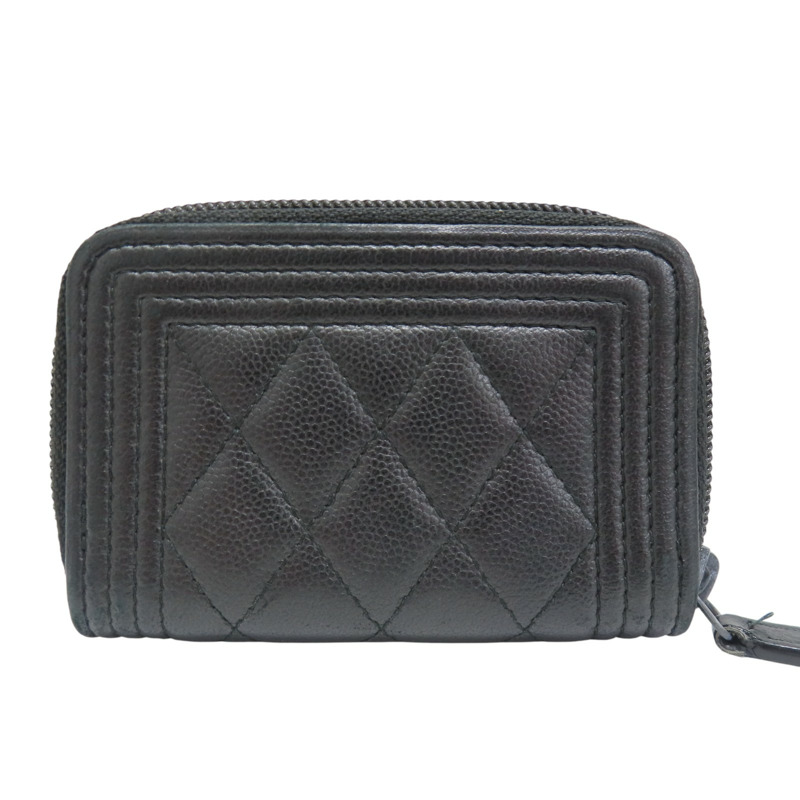 黑色 牛皮 BOY 拉鍊零錢包【CHANEL 香奈兒】 A12780-1
