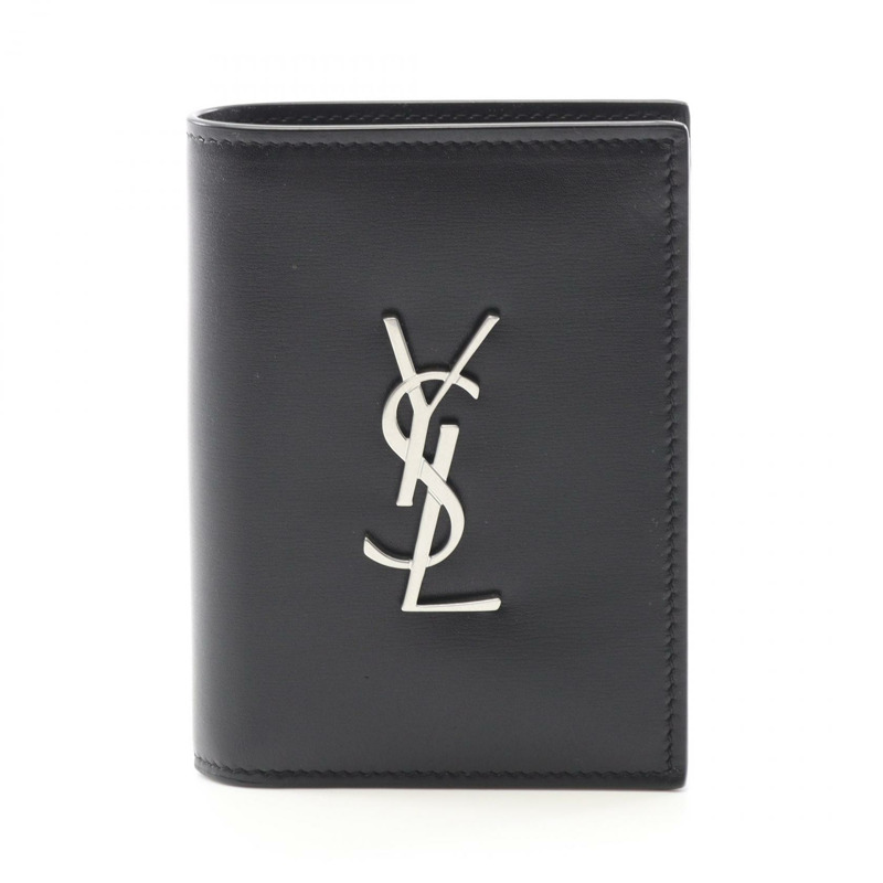 SAINT LAURENT PARIS Cassandra 卡片夾 6687350SX0E1000 皮革 黑色 全新 男式-0