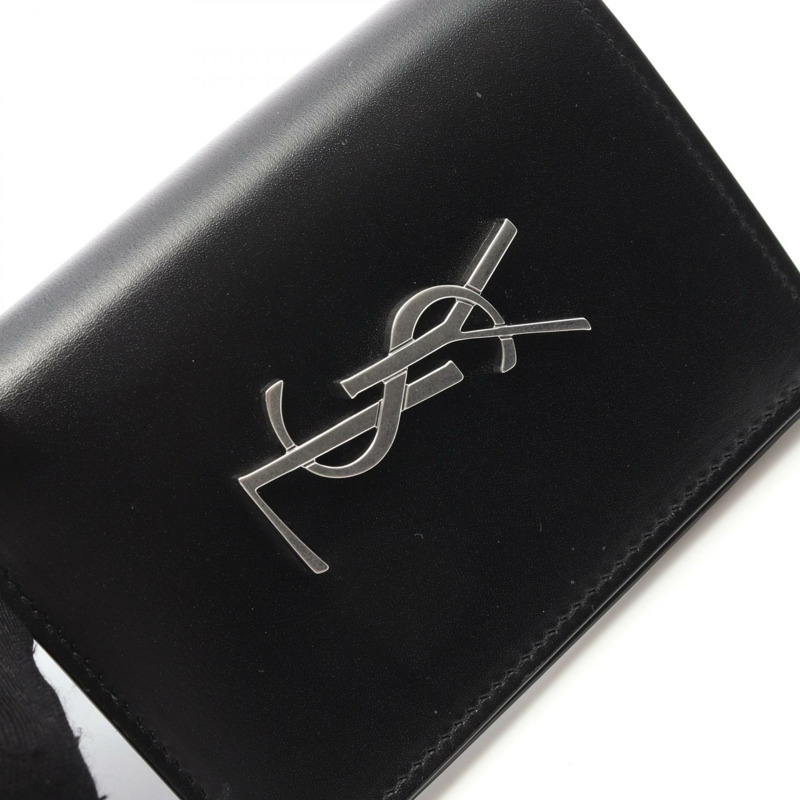 SAINT LAURENT PARIS Cassandra 卡片夾 6687350SX0E1000 皮革 黑色 全新 男式-5