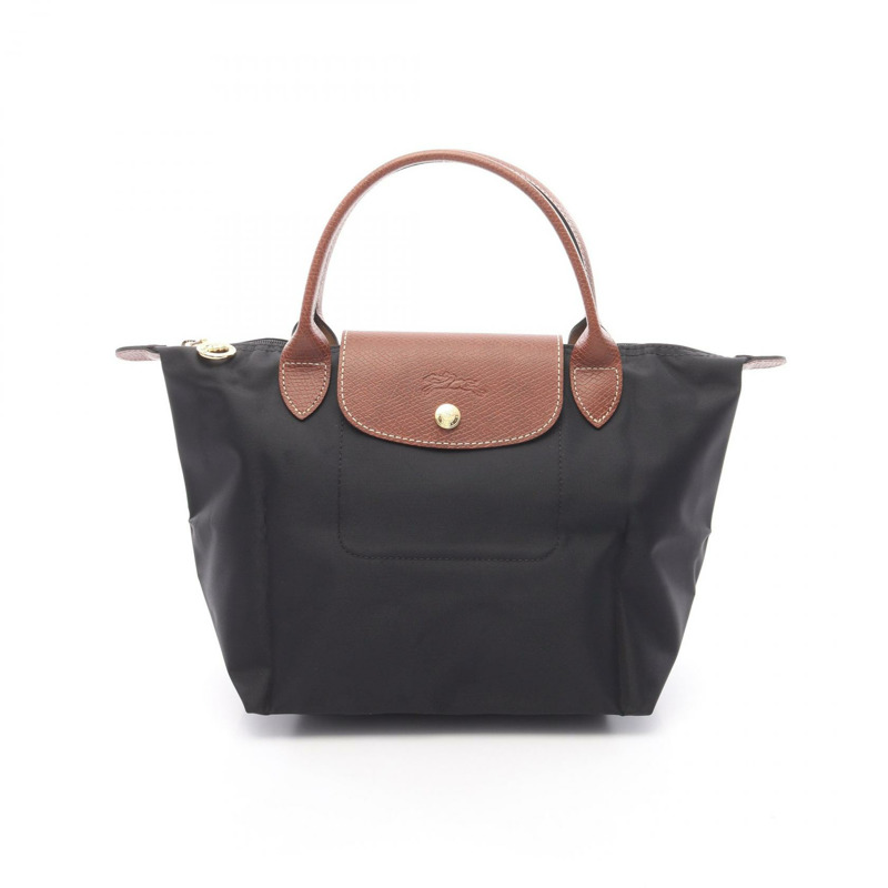 Longchamp Le Pliage Original S 手提包 L1621089001 帆布皮革黑棕色全新女款-0