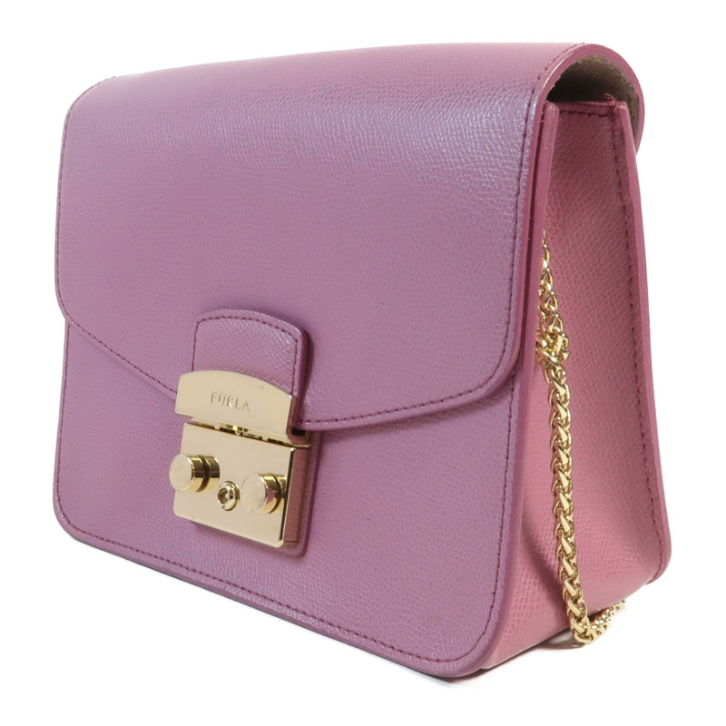 Furla 牛皮皮革Chain Shoulder金扣鏈帶肩背袋-2