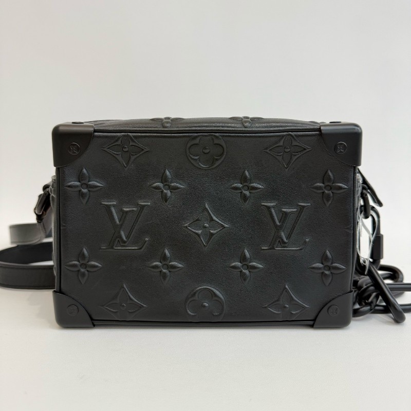 Louis Vuitton/路易威登黑色全皮老花浮雕橙色鏈條軟盒子 斜背包 晶片款-1