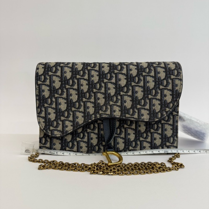 Dior saddle 藍色帆布老花馬鞍包 woc 斜背包肩背包-0