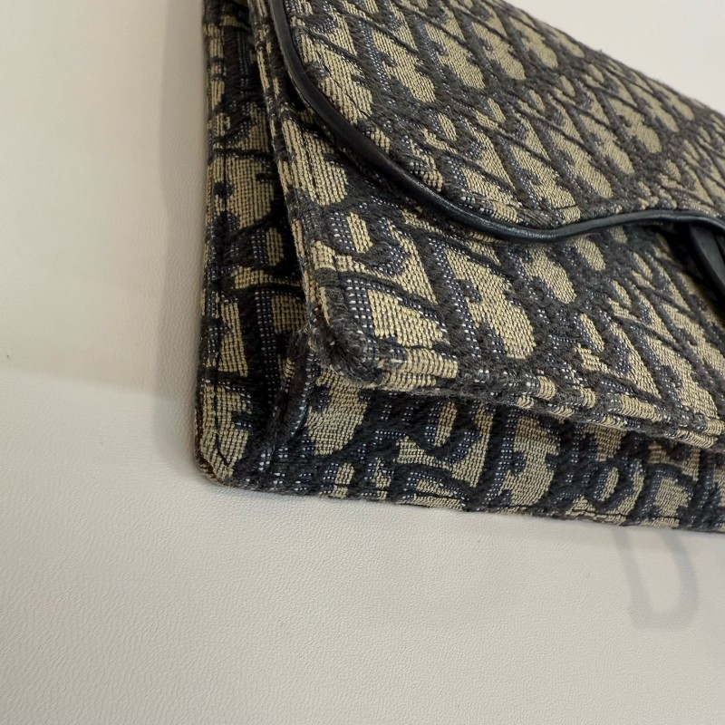 Dior saddle 藍色帆布老花馬鞍包 woc 斜背包肩背包-10