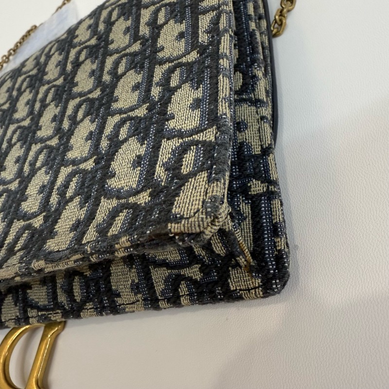 Dior saddle 藍色帆布老花馬鞍包 woc 斜背包肩背包-11