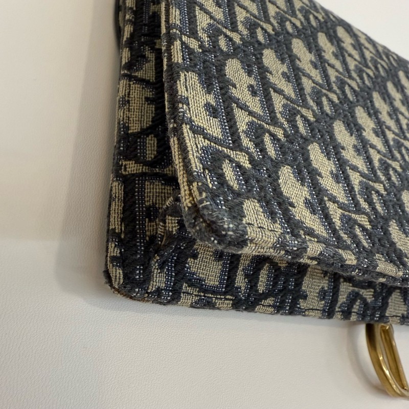 Dior saddle 藍色帆布老花馬鞍包 woc 斜背包肩背包-12