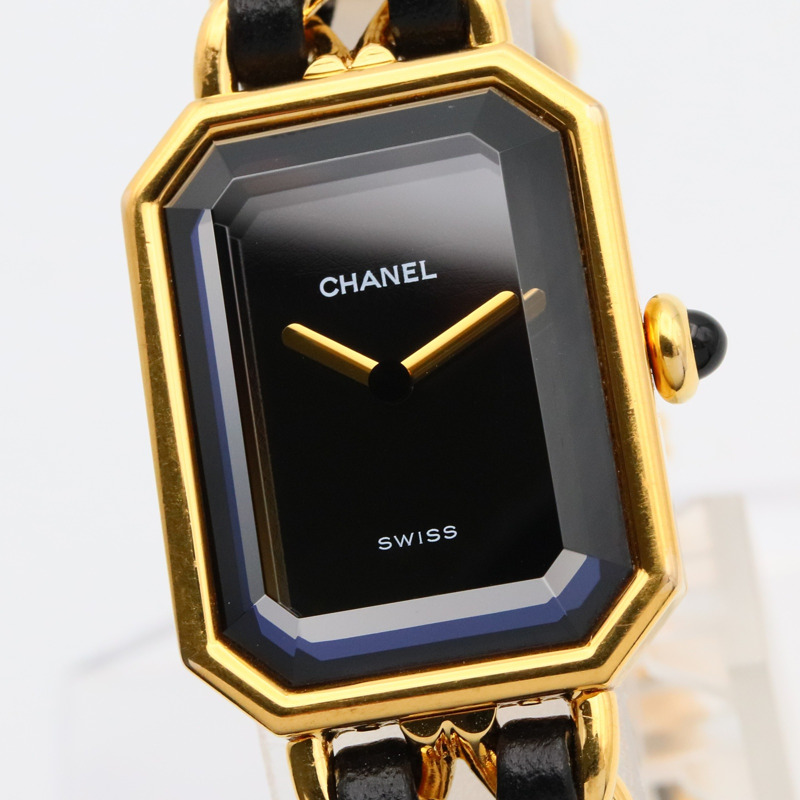 CHANEL Premiere M 手錶,GP(鍍金),皮革,女士,黑色,H0001-7
