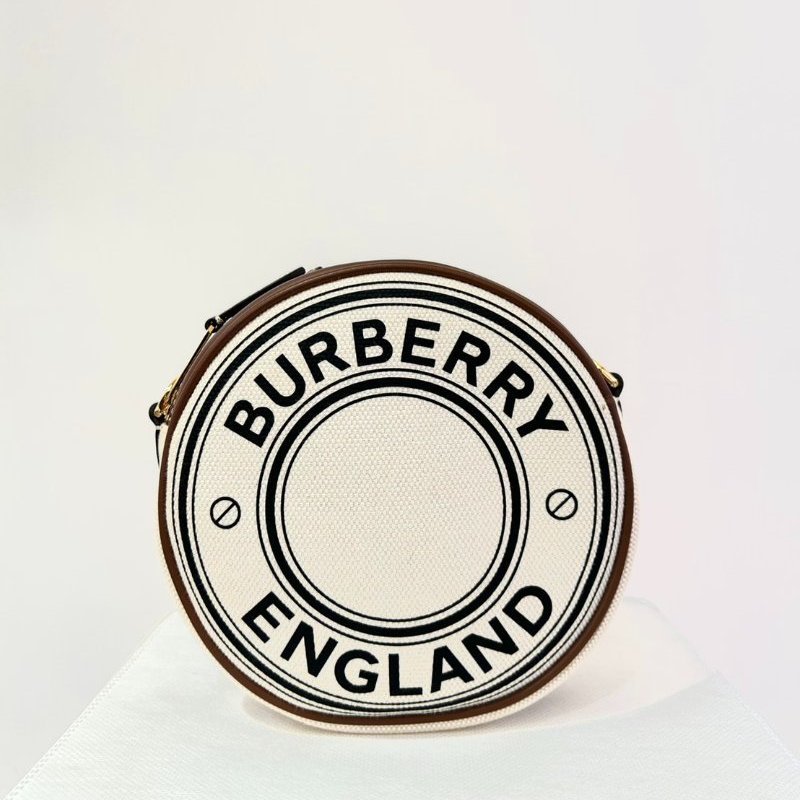 BURBERRY米白帆布圓餅包-0