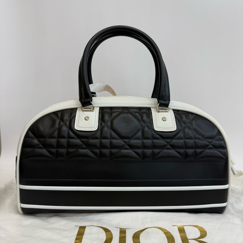 DIOR Vibe 中號 黑色牛皮藤格紋肩背包手提包-1