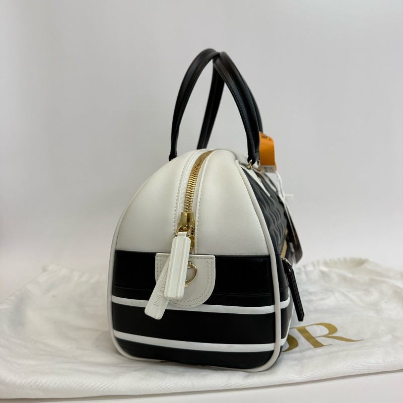 DIOR Vibe 中號 黑色牛皮藤格紋肩背包手提包-3