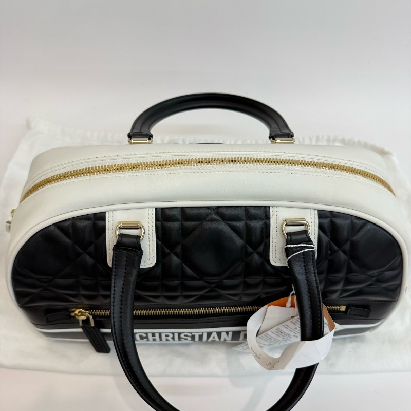 DIOR Vibe 中號 黑色牛皮藤格紋肩背包手提包-4