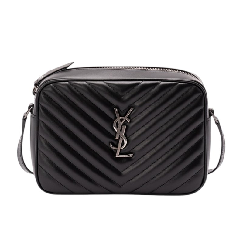 【YSL】SAINT LAURENT Lou Camera V紋 絎縫皮革 銀釦 相機袋 肩背包 斜背包 黑色 761554-0