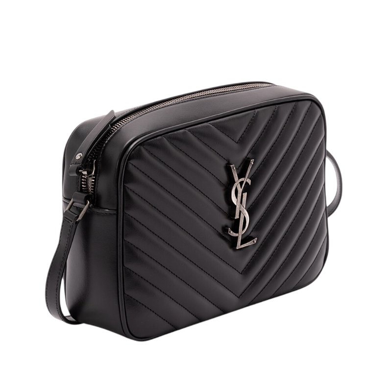 【YSL】SAINT LAURENT Lou Camera V紋 絎縫皮革 銀釦 相機袋 肩背包 斜背包 黑色 761554-1
