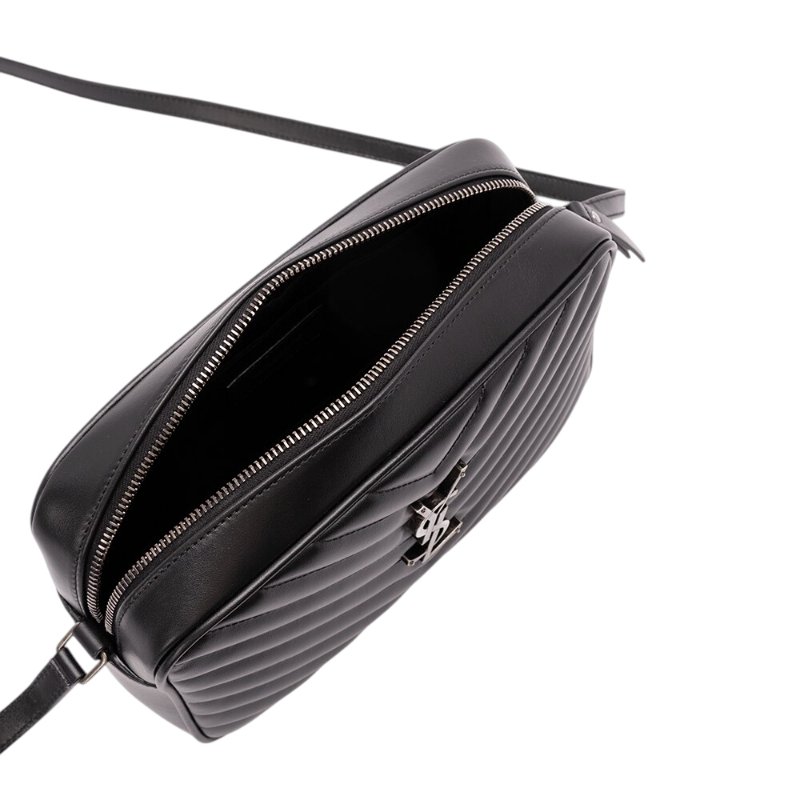 【YSL】SAINT LAURENT Lou Camera V紋 絎縫皮革 銀釦 相機袋 肩背包 斜背包 黑色 761554-3