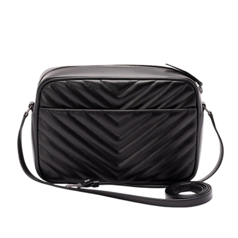 【YSL】SAINT LAURENT Lou Camera V紋 絎縫皮革 銀釦 相機袋 肩背包 斜背包 黑色 761554-4