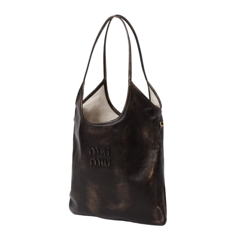【MIU MIU】Ivy 仿舊 皮革 手袋 托特包 肩背包 咖啡棕色 5BG231-1