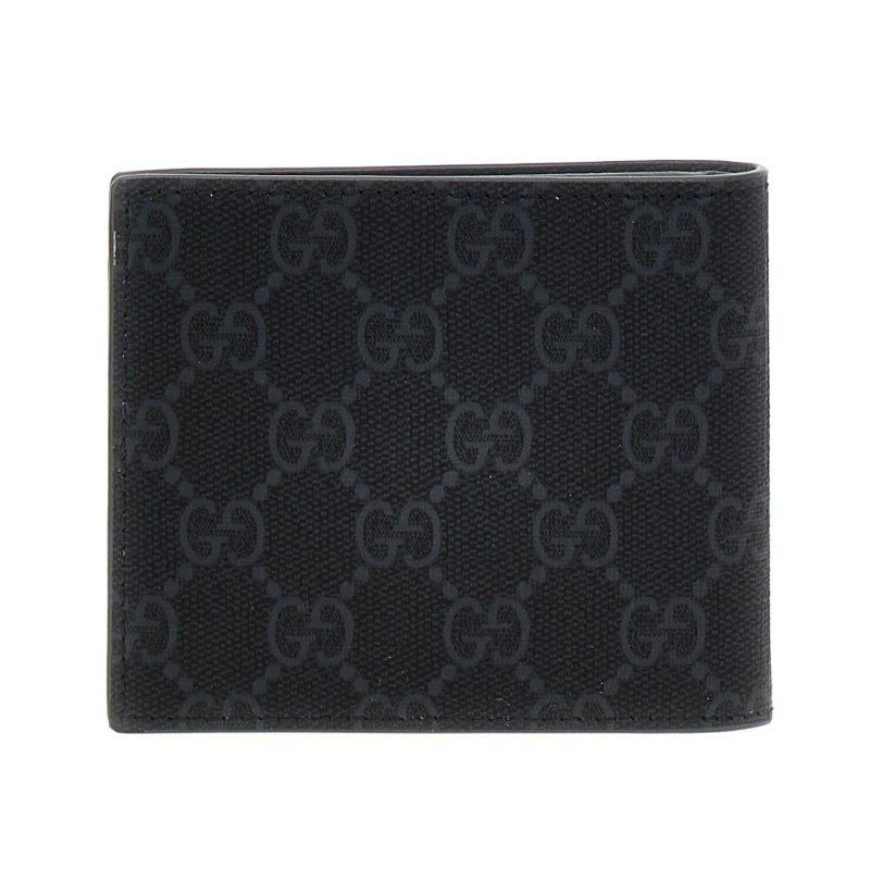 【GUCCI 古馳】GG Bi-Fold Supreme 帆布 皮革 卡夾 皮夾 短夾 灰色內裡 黑色 灰色 768243-2