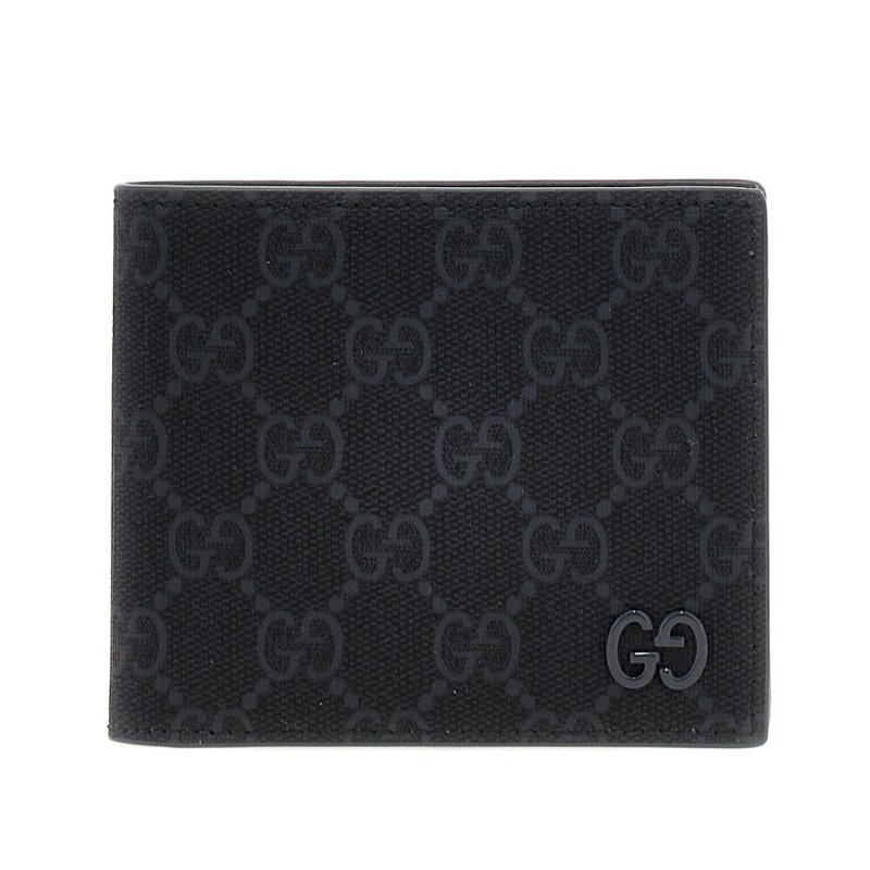 【GUCCI 古馳】GG Bi-Fold Supreme 帆布 皮革 卡夾 皮夾 短夾 灰色內裡 黑色 灰色 768243-3