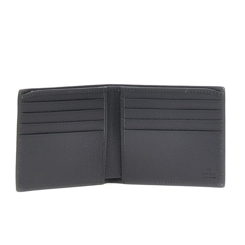 【GUCCI 古馳】GG Bi-Fold Supreme 帆布 皮革 卡夾 皮夾 短夾 灰色內裡 黑色 灰色 768243-4
