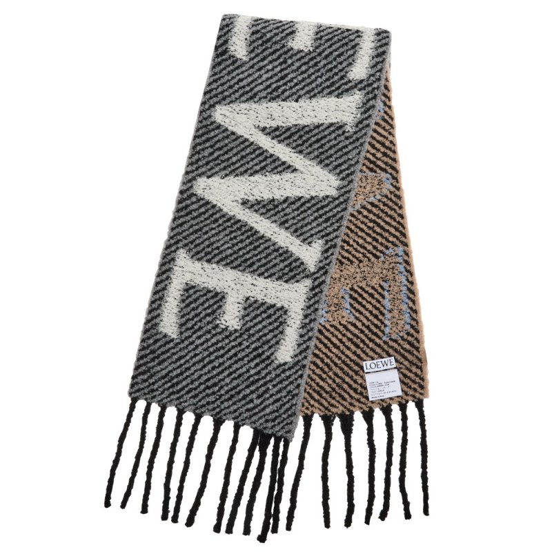 【LOEWE 羅威】Alpaca Wool 緹花織 羊駝毛和羊毛混紡 多色紋理毛圈 圍巾 淺藍色 白色 FSA7SS3X01-0