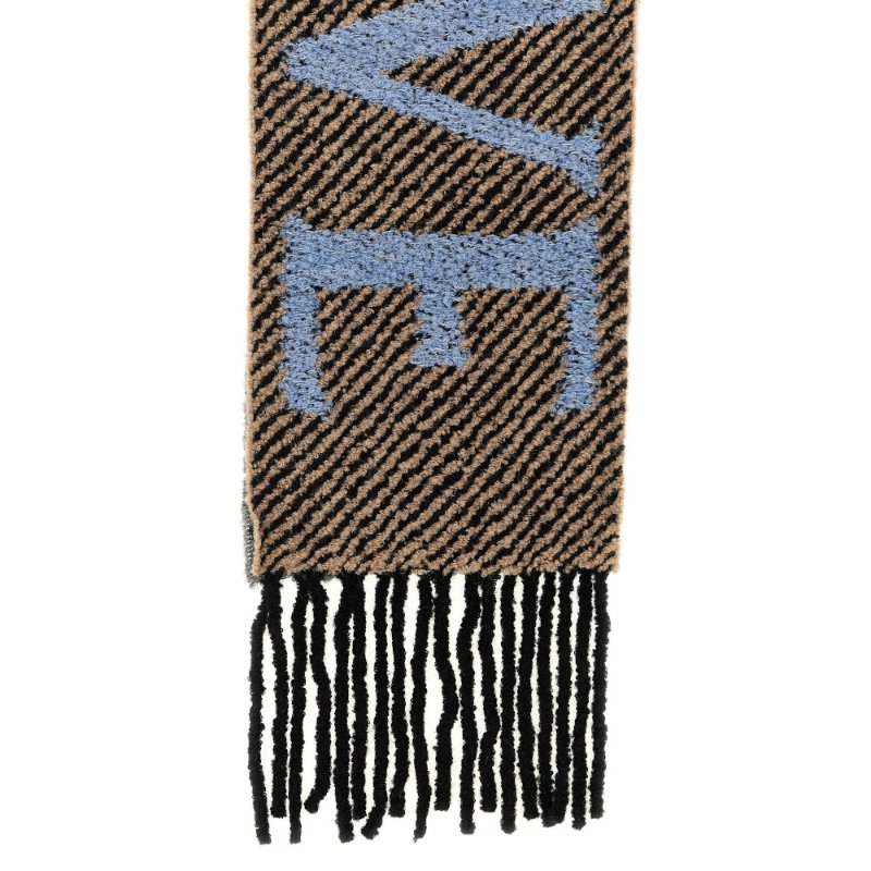 【LOEWE 羅威】Alpaca Wool 緹花織 羊駝毛和羊毛混紡 多色紋理毛圈 圍巾 淺藍色 白色 FSA7SS3X01-4