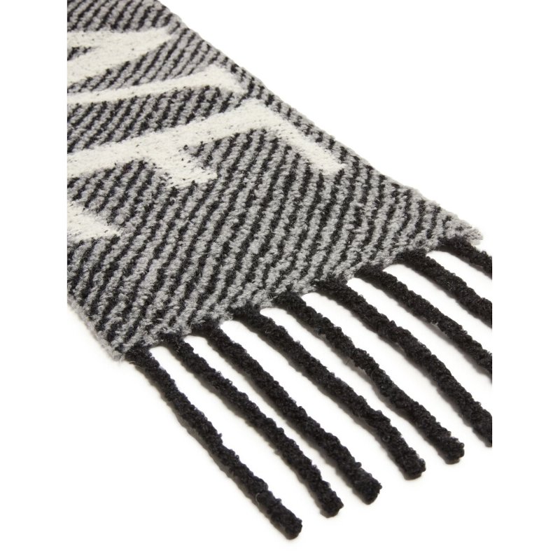 【LOEWE 羅威】Alpaca Wool 緹花織 羊駝毛和羊毛混紡 多色紋理毛圈 圍巾 淺藍色 白色 FSA7SS3X01-5