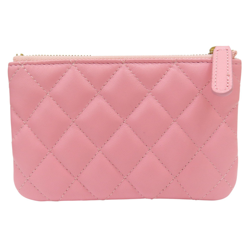 粉色 羊皮 拉鍊零錢包 金扣【CHANEL 香奈兒】-1