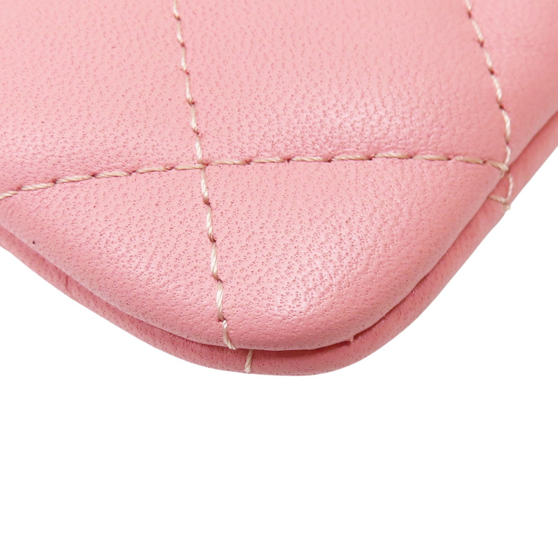 粉色 羊皮 拉鍊零錢包 金扣【CHANEL 香奈兒】-8