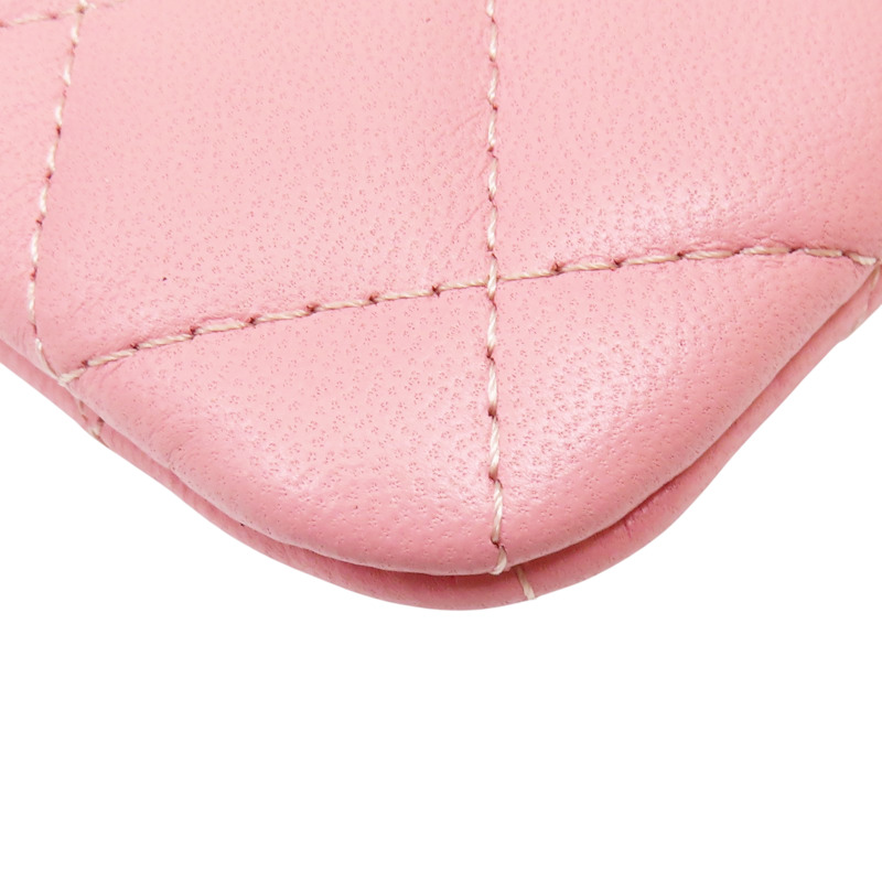 粉色 羊皮 拉鍊零錢包 金扣【CHANEL 香奈兒】-9