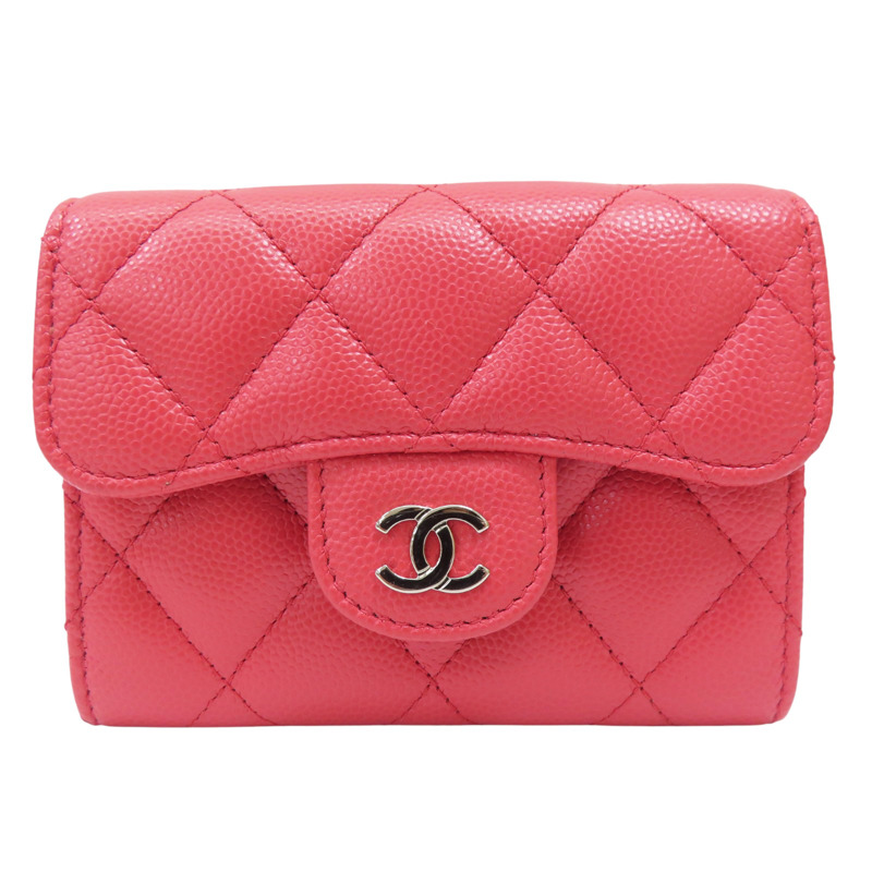 橘紅色 菱格紋 荔枝牛皮 零錢包【CHANEL 香奈兒】-0