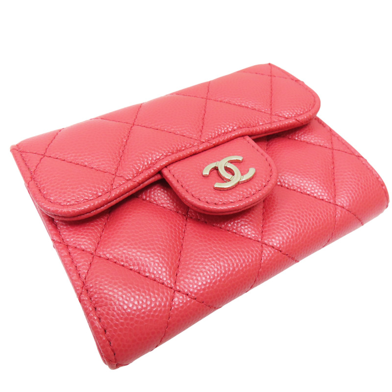橘紅色 菱格紋 荔枝牛皮 零錢包【CHANEL 香奈兒】-2